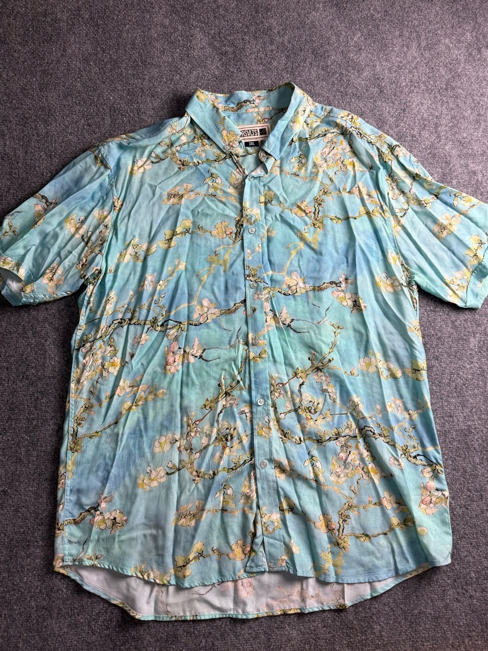 RSVLTS Men’s 2XL Van Gogh Blossom Hawaii Floral Art Print Button Down Shirt